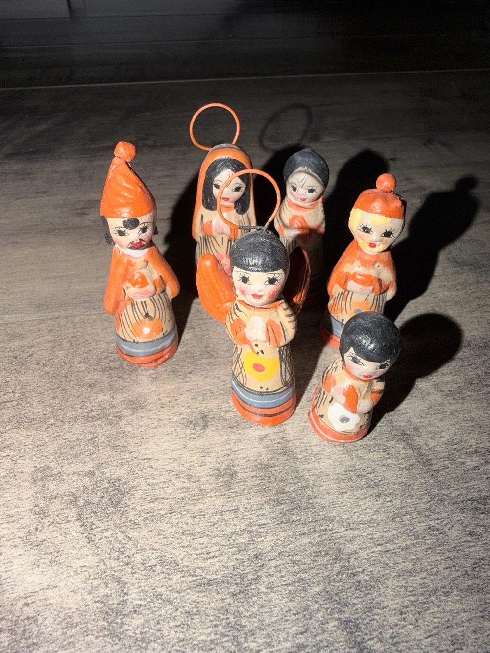 Vintage Mexican Hand-Painted tonala Figurine Set in Orange and Black